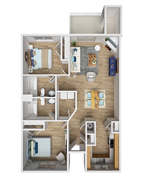 Floor plan for 2 beds, 2 baths, 1080 sqft